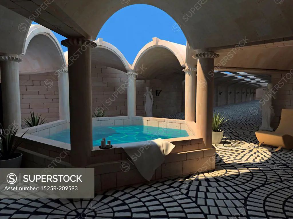 luxury spa hotel interior (3D rendering)