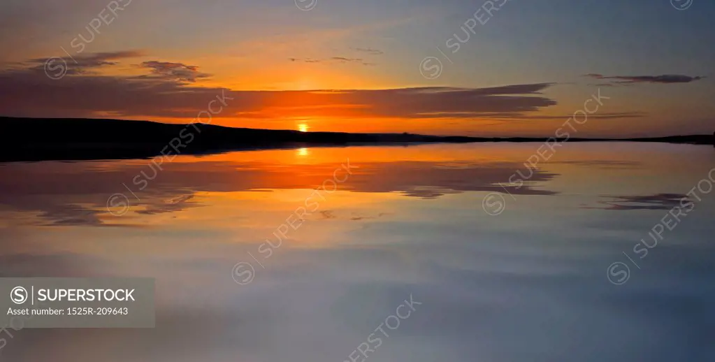 beautiful sunset over the lake background