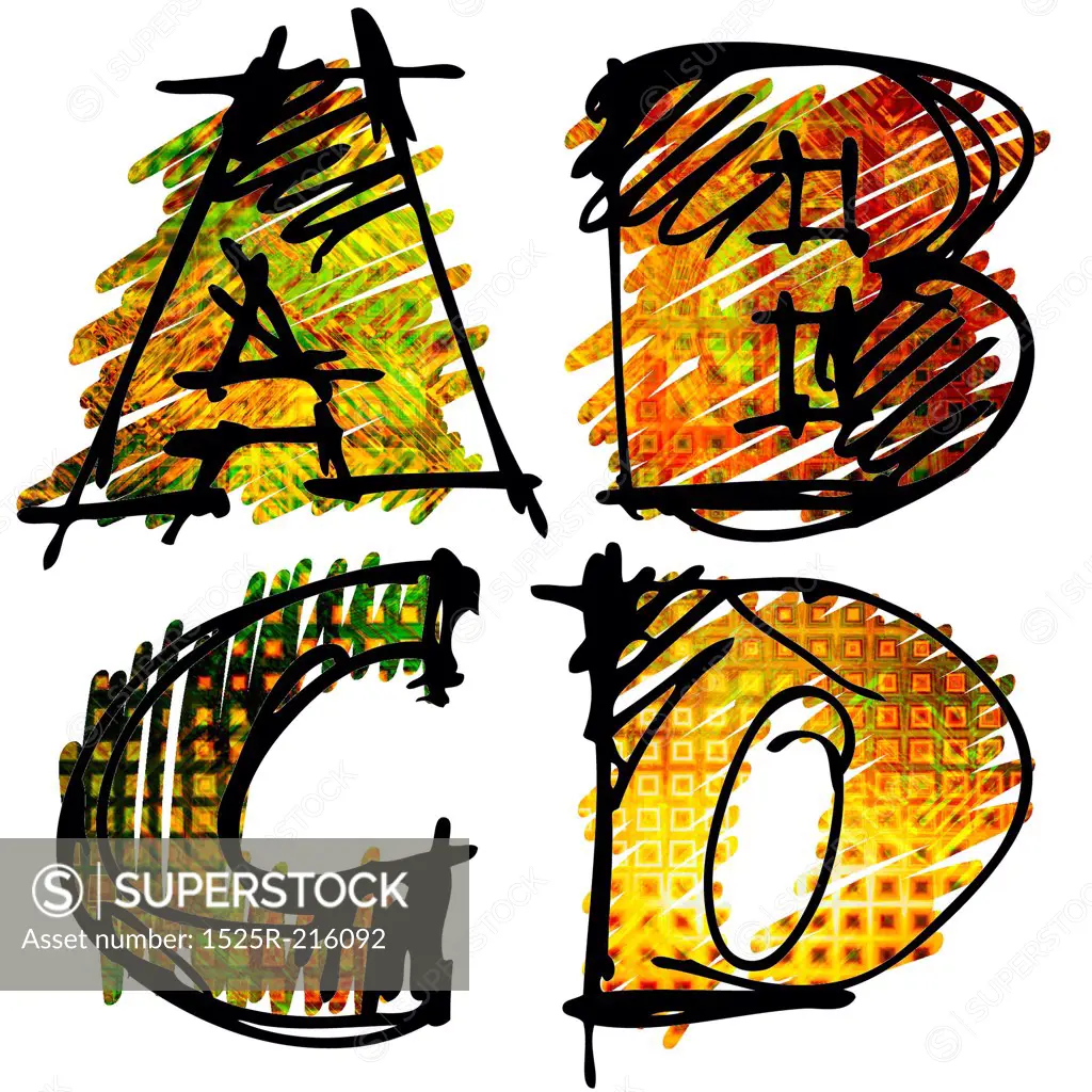 art sketching set of alphabet on white background 3d
