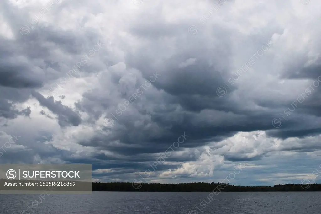 Storm clouds over a lake