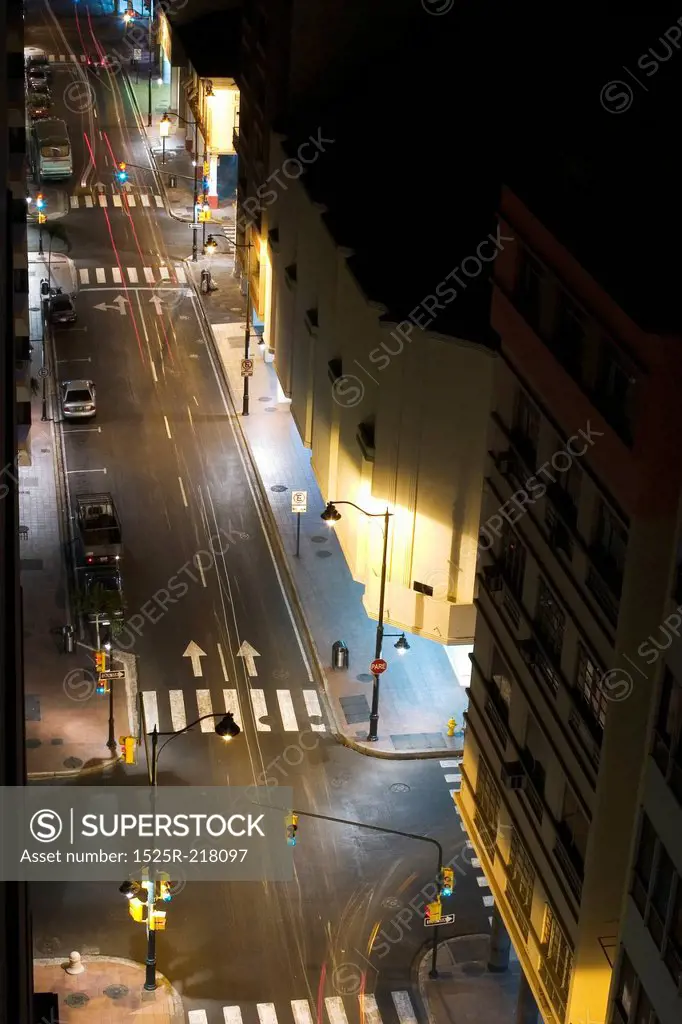 Aerial view of a street at night