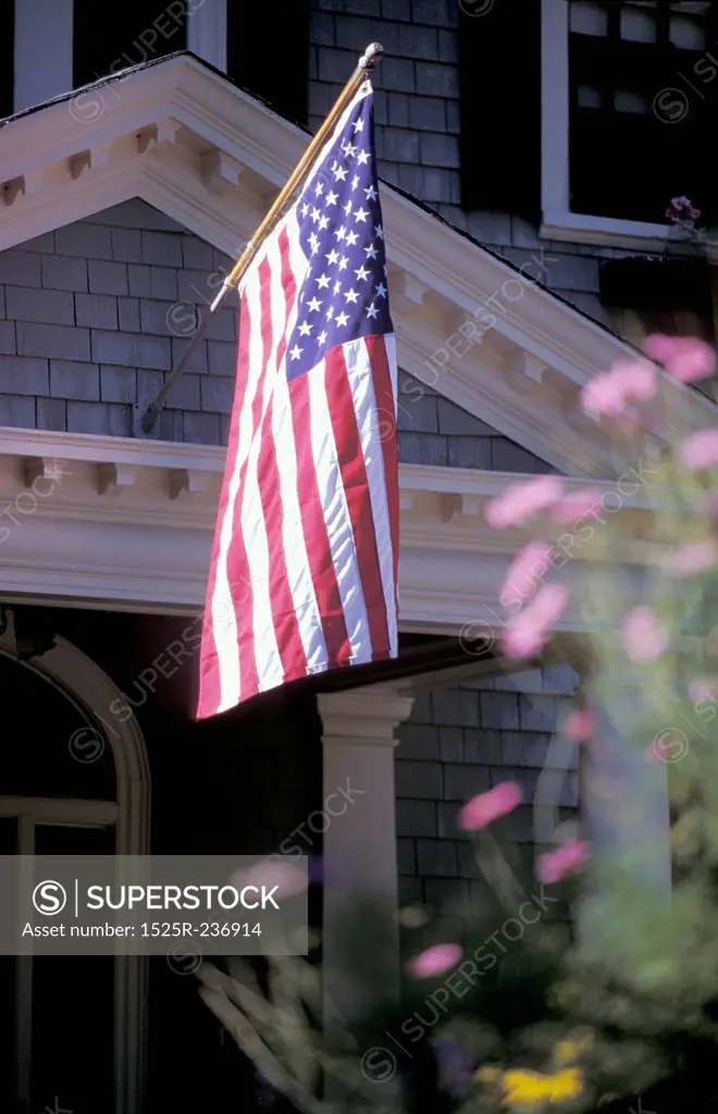 American Flag Outside a House