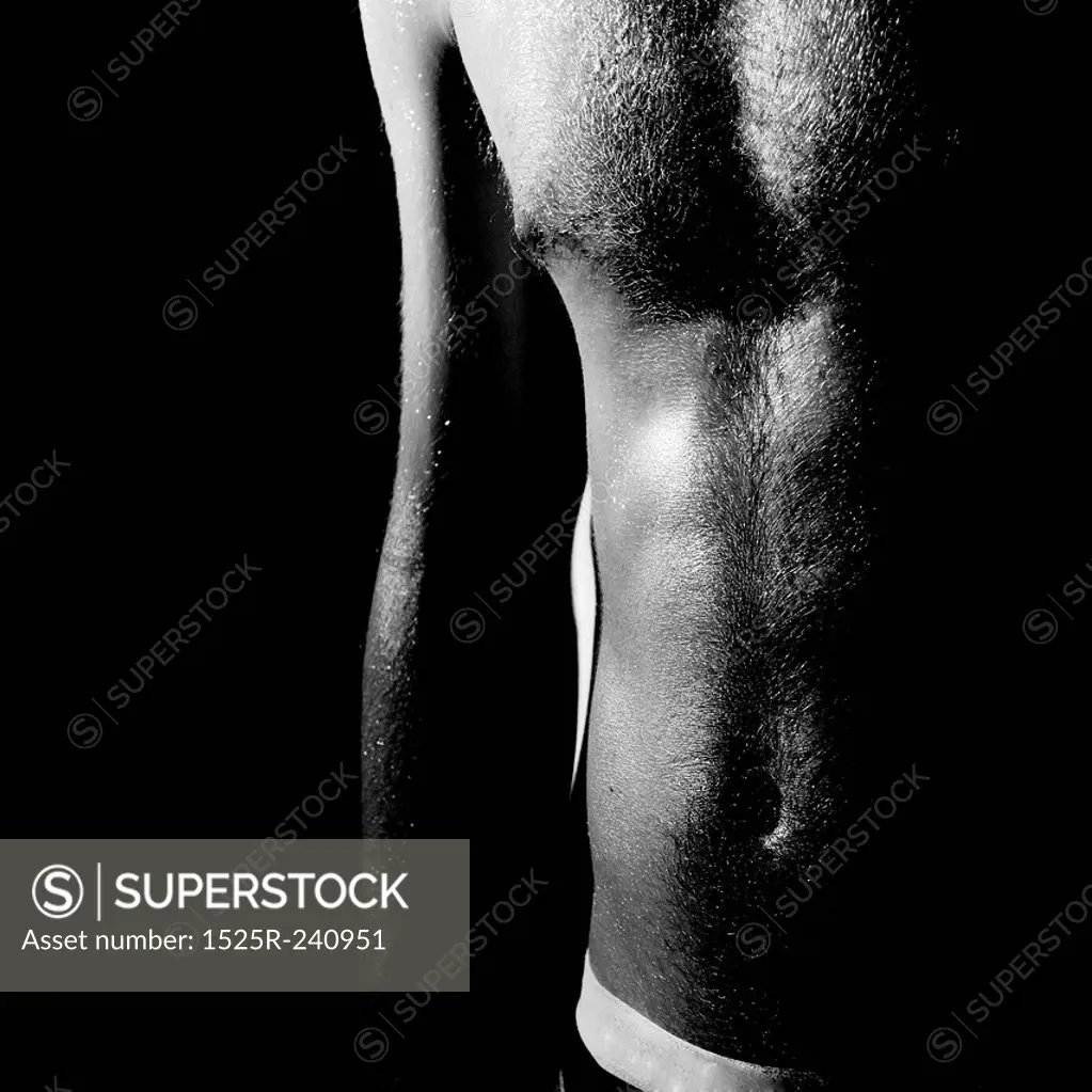 High contrast image of shirtless man