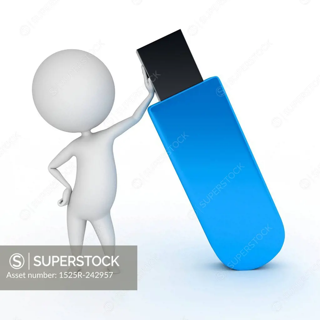 3d rendered illustration of a guy with usb flash