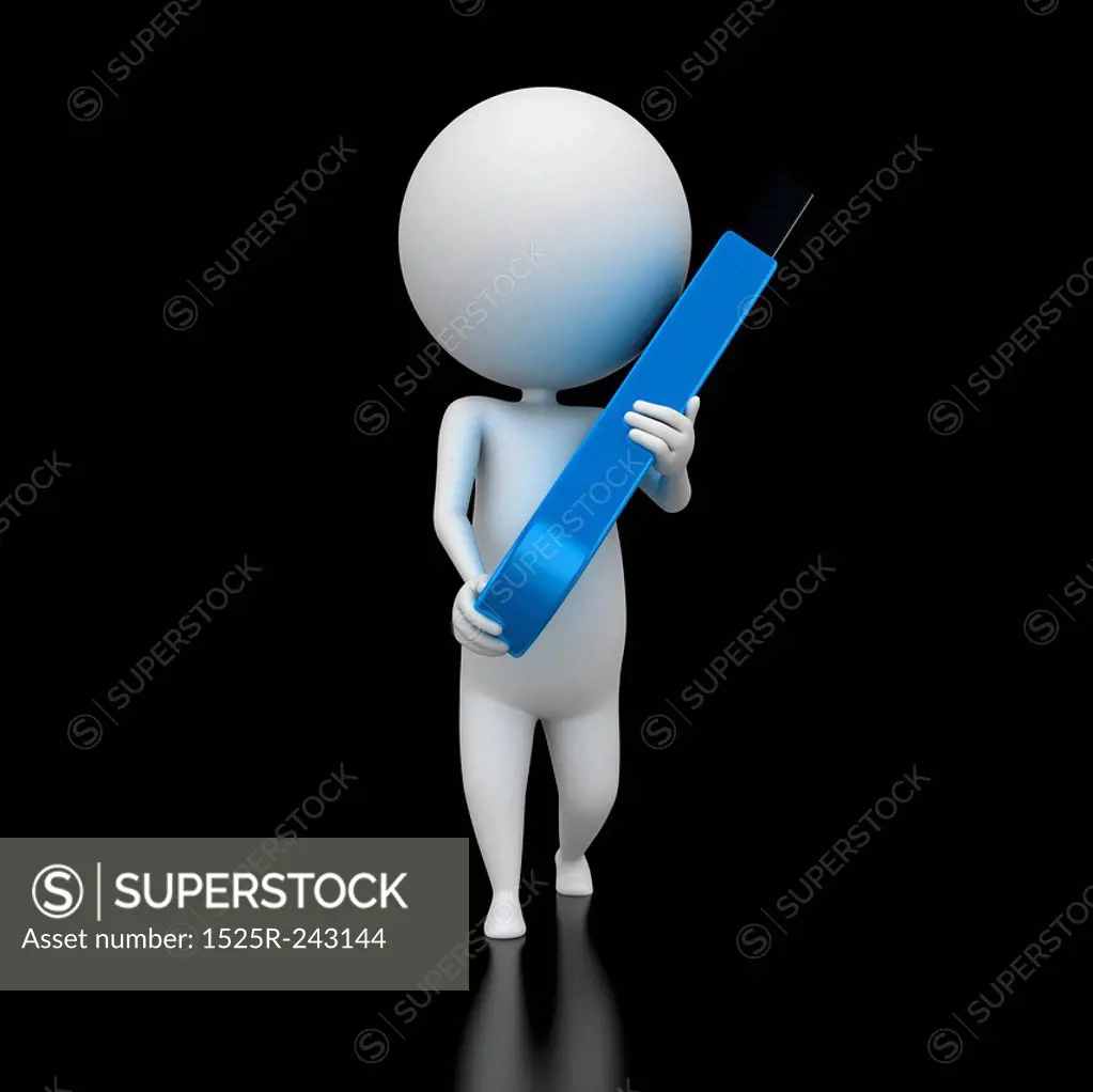 3d rendered illustration of a little guy holding a flash usb