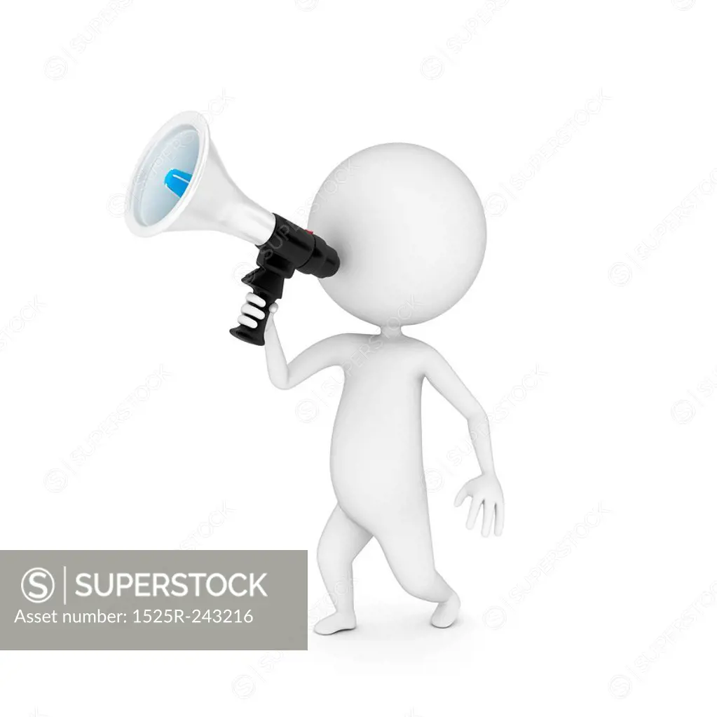 3d rendered illustration of a little guy with a megaphone