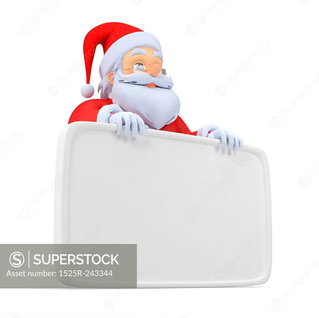 3d rendered illustration of a little santa with a blank sign