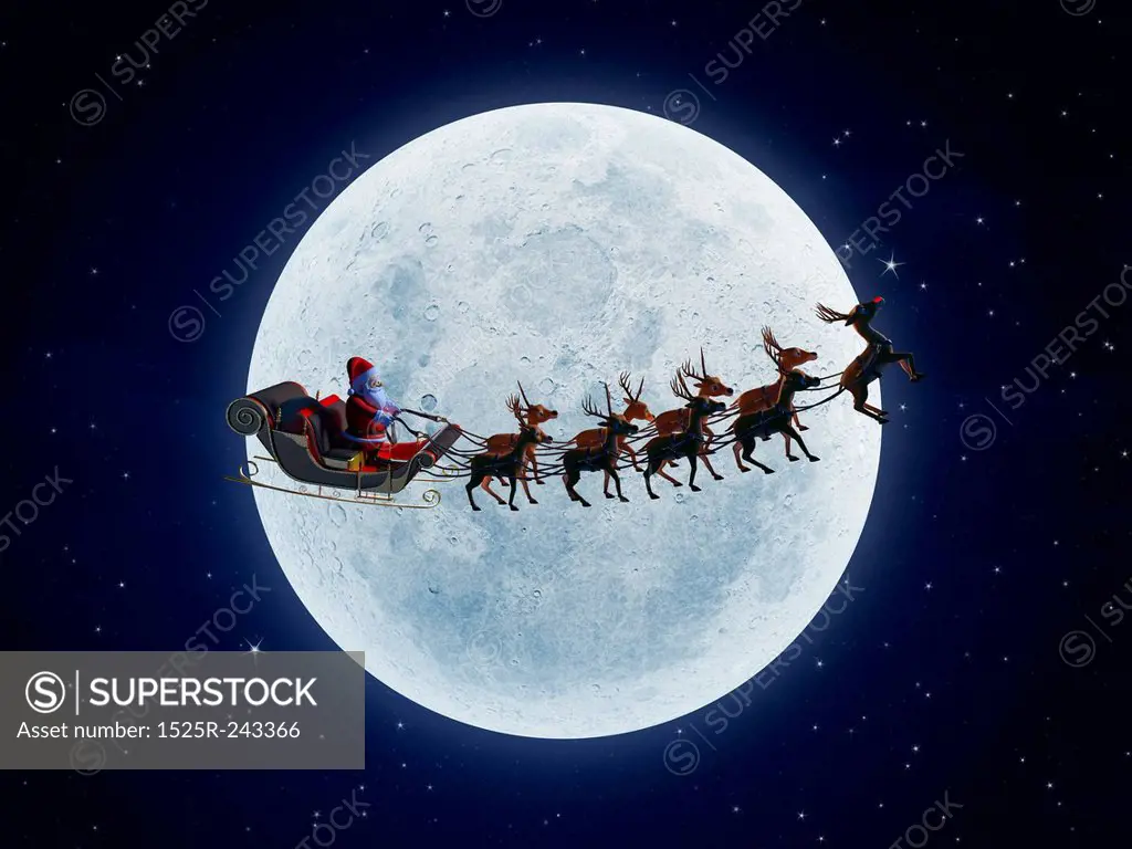 3d rendered illustration of santa with his sleigh