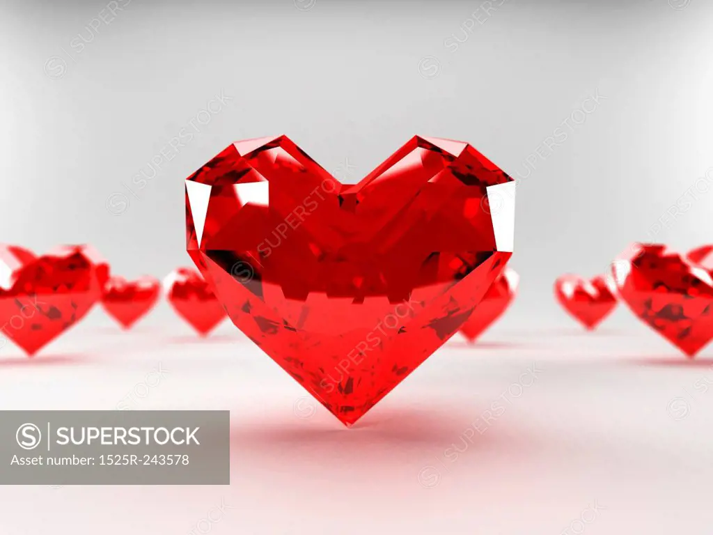 3d rendered illustration of some heart-shaped rubies