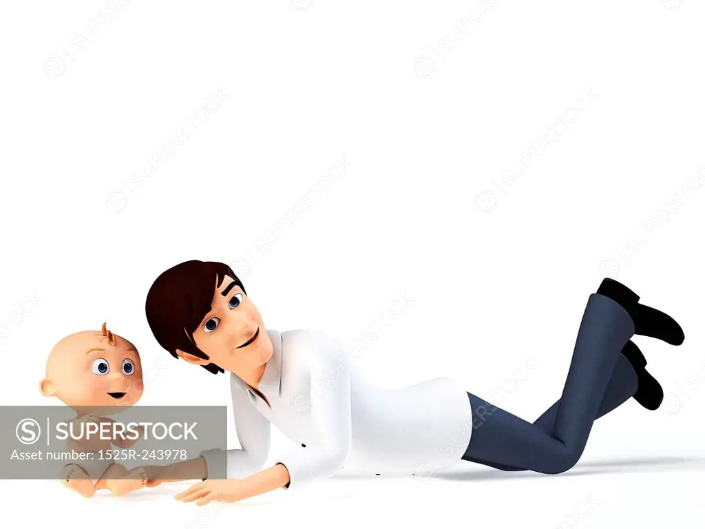 3d rendered toon illustration of a dad and his baby