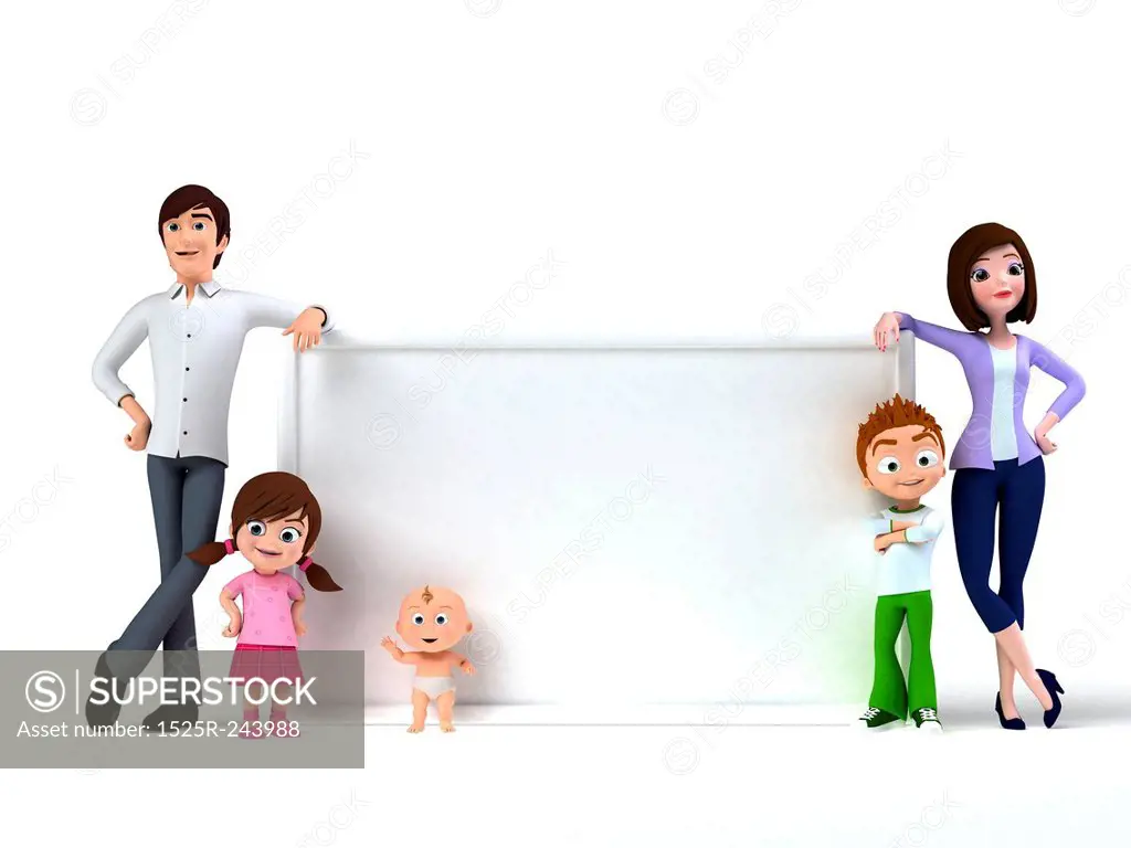 3d rendered toon illustration of a happy family