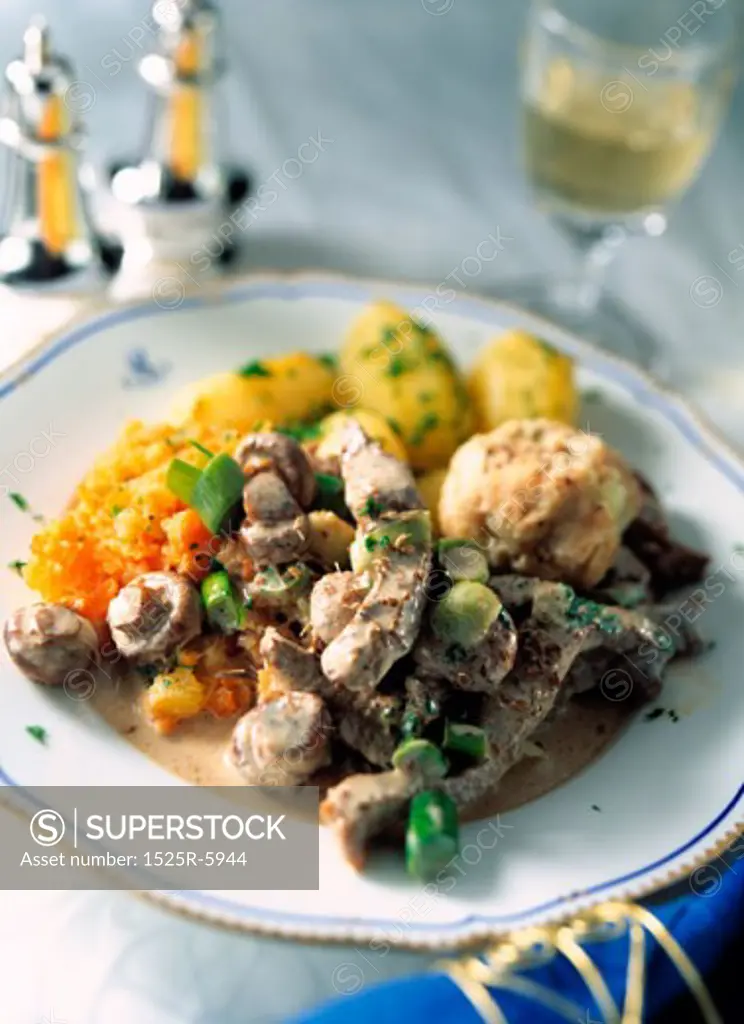 Close-up of beef stroganoff on a plate