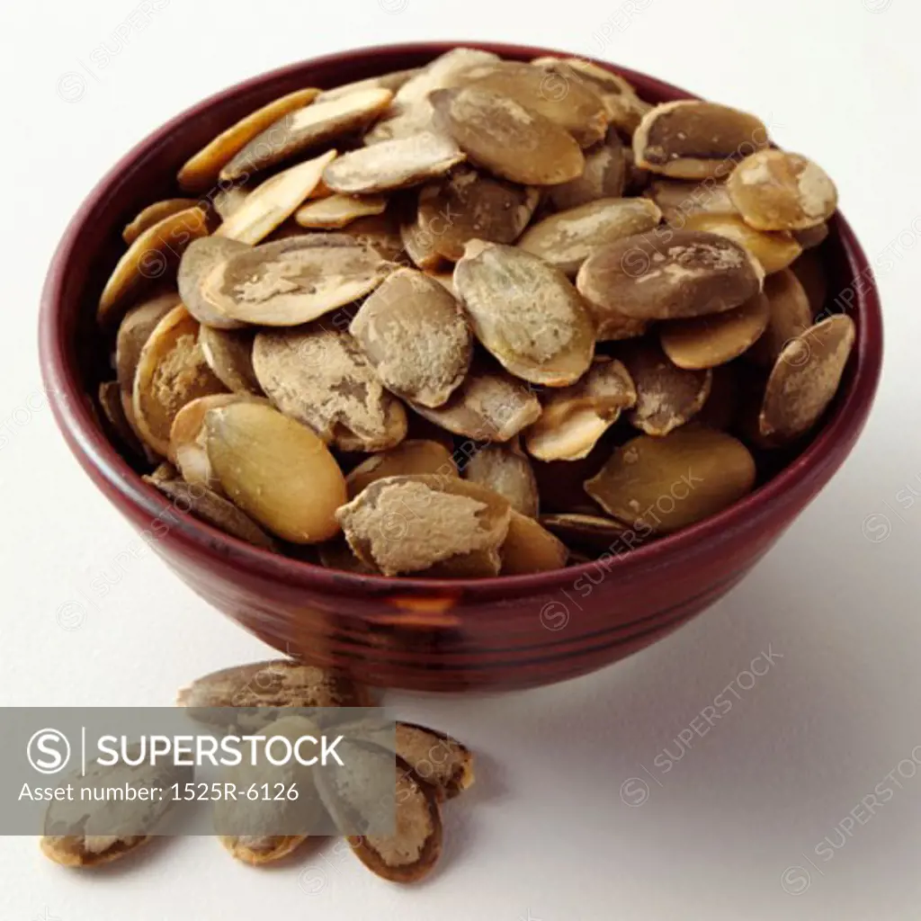 Close-up of pumpkin seeds in a bowl