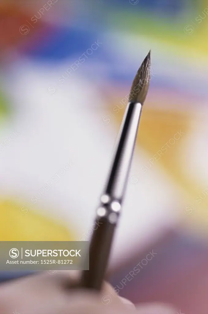 Close-up of a person's hand holding a paintbrush