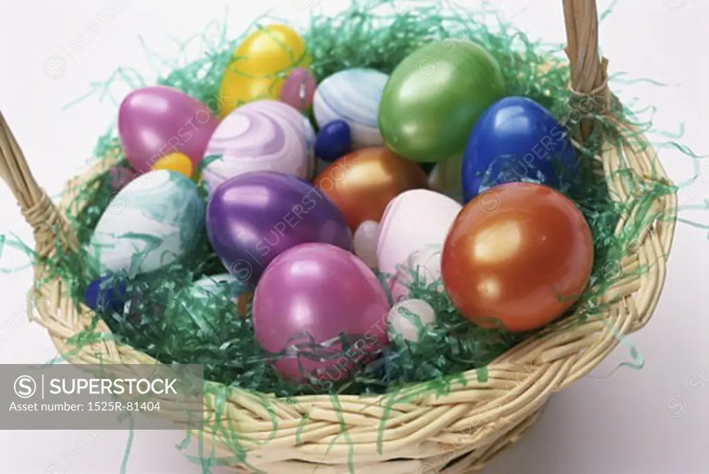 Close-up of Easter eggs in a basket