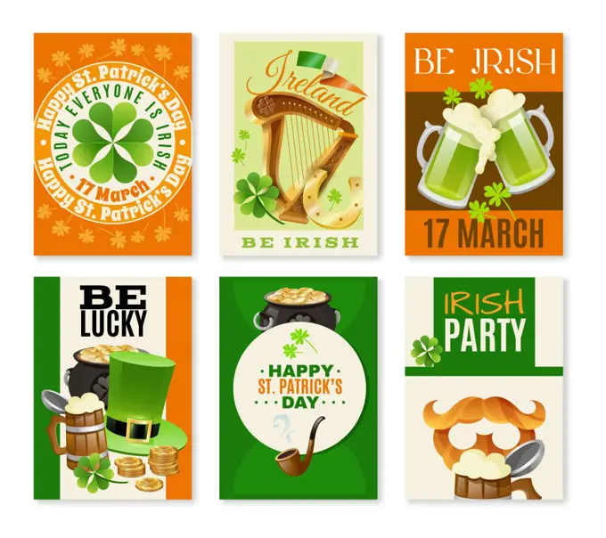  Saint Patricks Day Celebration Banners Set.  Saint Patricks day celebration banners set with pub symbols cartoon isolated vector illustration