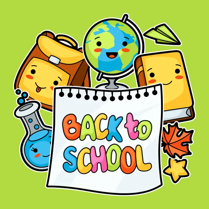 Back to school. Kawaii design with cute education supplies. Back to school. Kawaii design with cute education supplies.