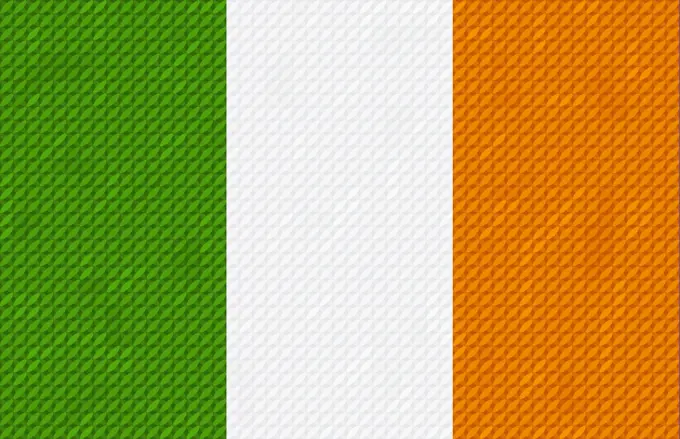 Irish flag background made with embroidery cross-stitch.