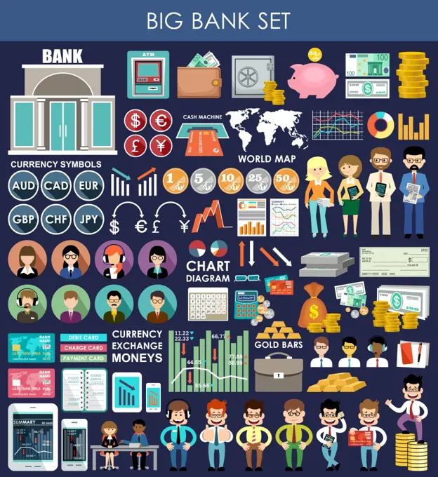 Finance & banking set. Money, finance.vector illustration