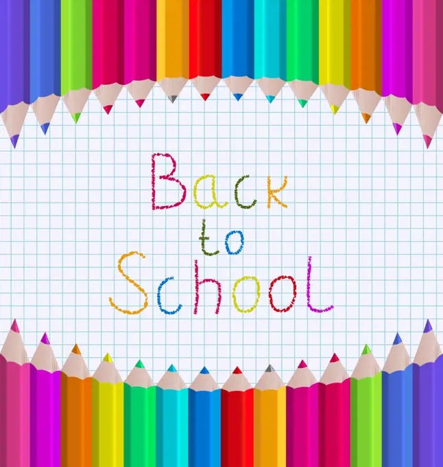 Illustration Rainbow of Pencils on Paper Sheet, Back to School Background - Vector