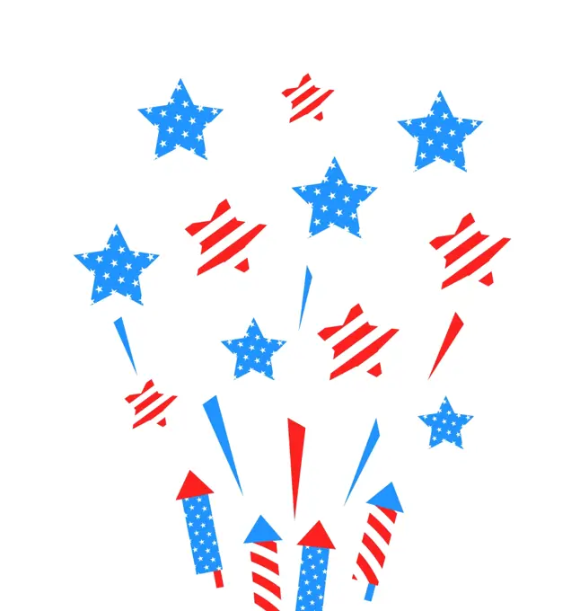 Illustration Usa Background with Rockets and Stars for Independence Day of America, US National Colors - Vector