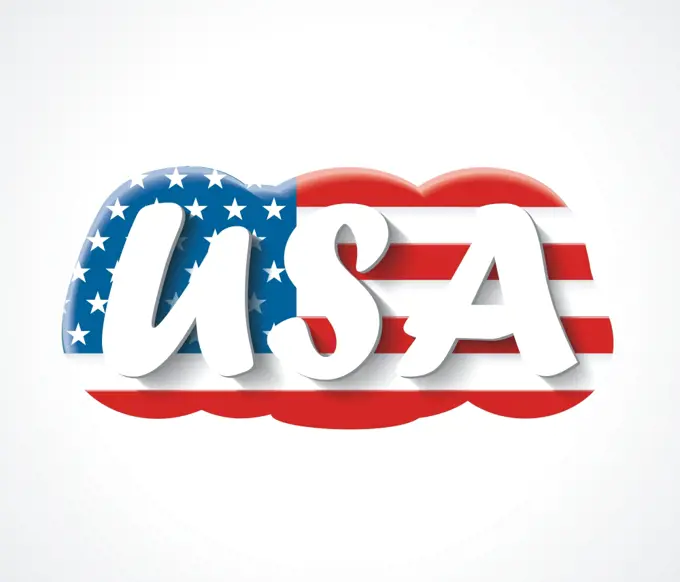 Letters USA. Vector text overAmerican flag.