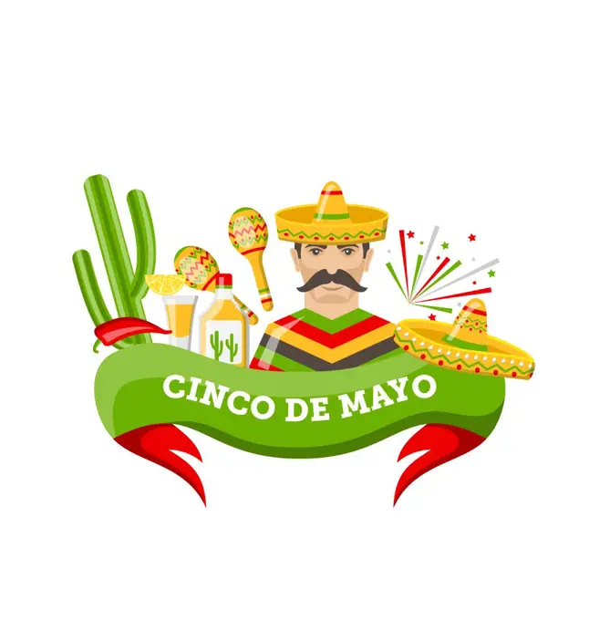 Cinco De Mayo Banner with Mexican Symbols and Objects. Illustration Cinco De Mayo Banner with Mexican Symbols and Objects, Ribbon, Colorful Icons - Vector