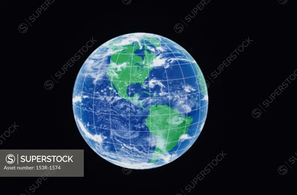 Close-up of longitude and latitude lines on a globe