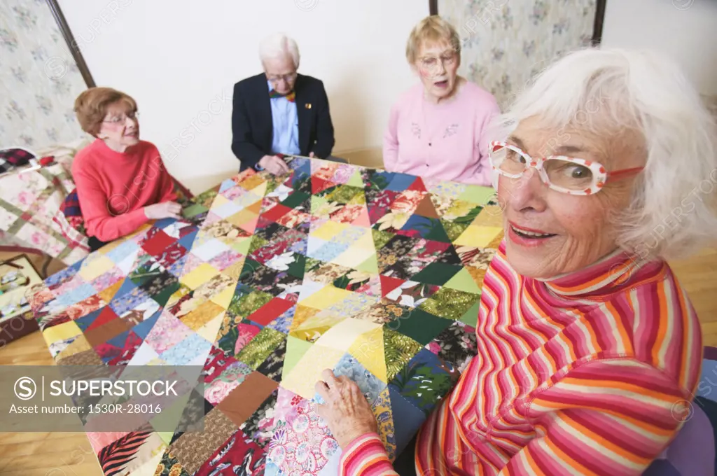 Seniors at a quilting bee