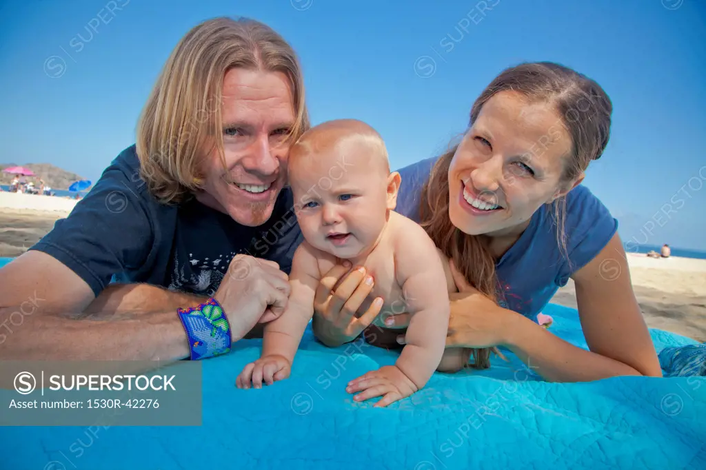 Low angle of parents and baby