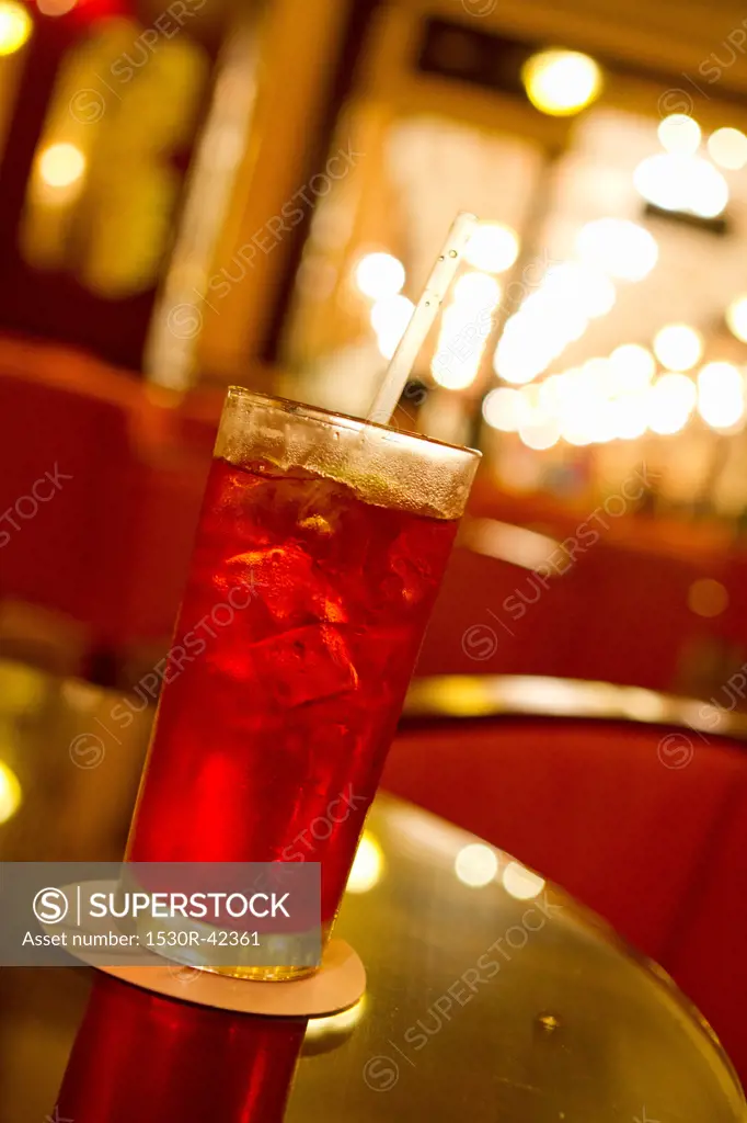Colorful drink on table in restaurant