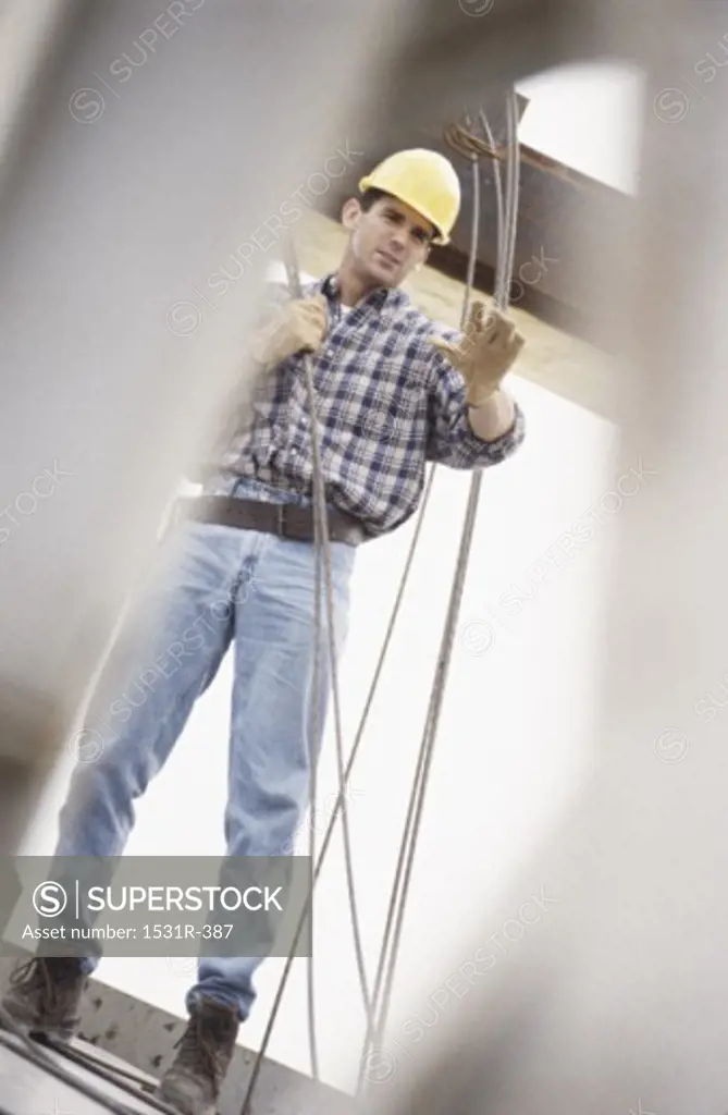 Low angle view of a worker at a construction site