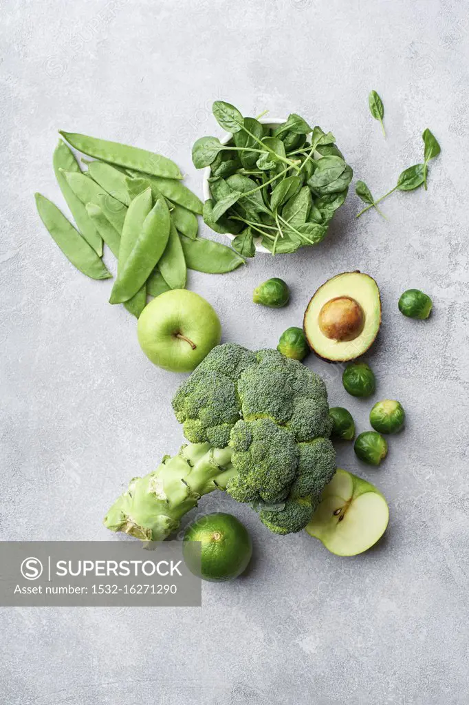 Healthy vegetarian food ingredients in green colours