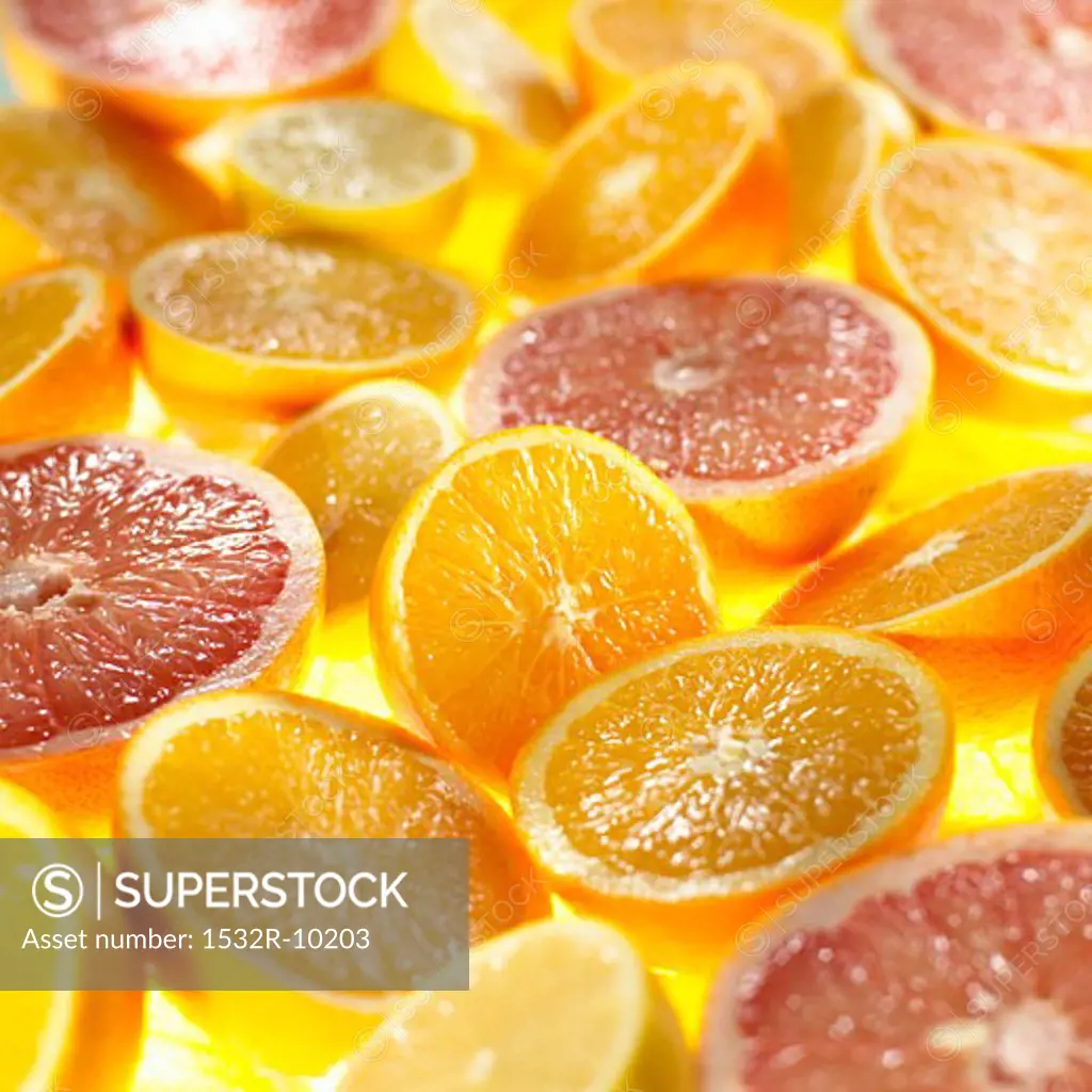 Halved citrus fruits