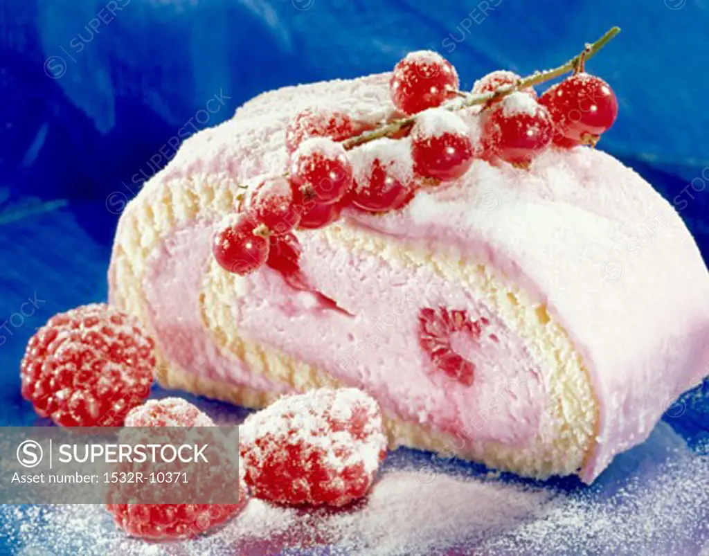 Frozen raspberry and redcurrant roulade