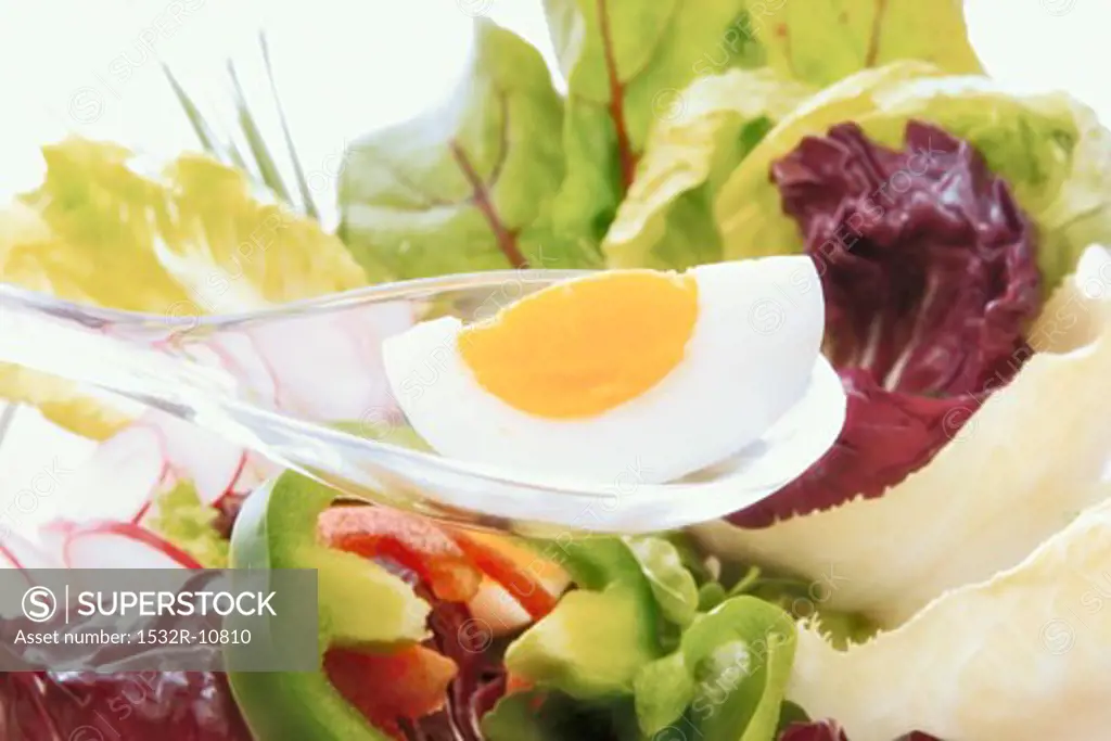 Hard-boiled egg as component of a healthy salad