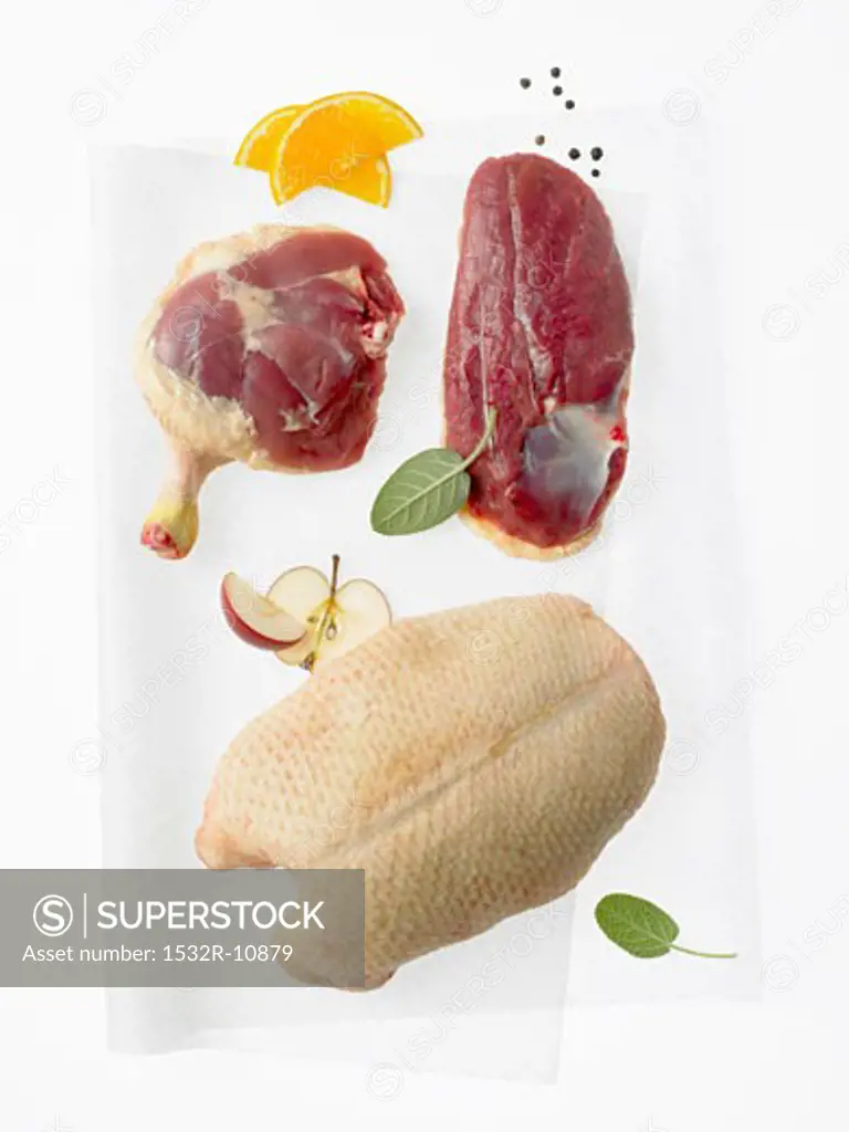 Various duck pieces lying on greaseproof paper