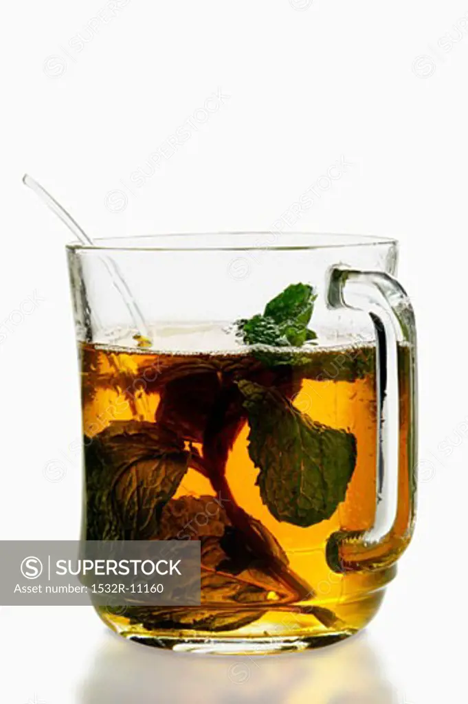 Peppermint tea in glass cup