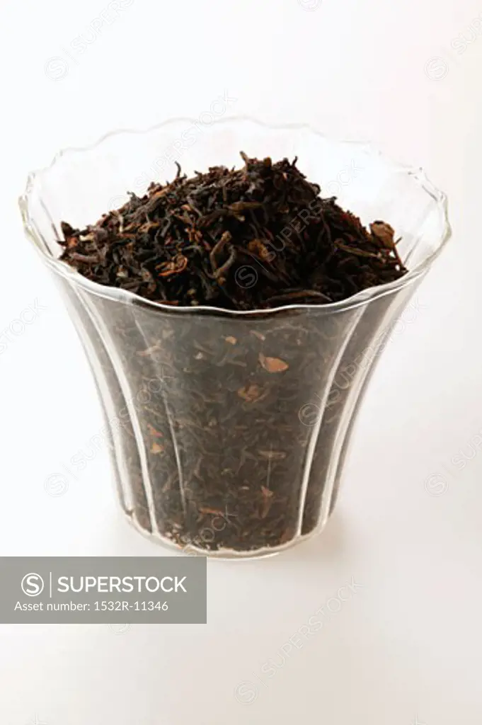 Tea leaves in glass bowl