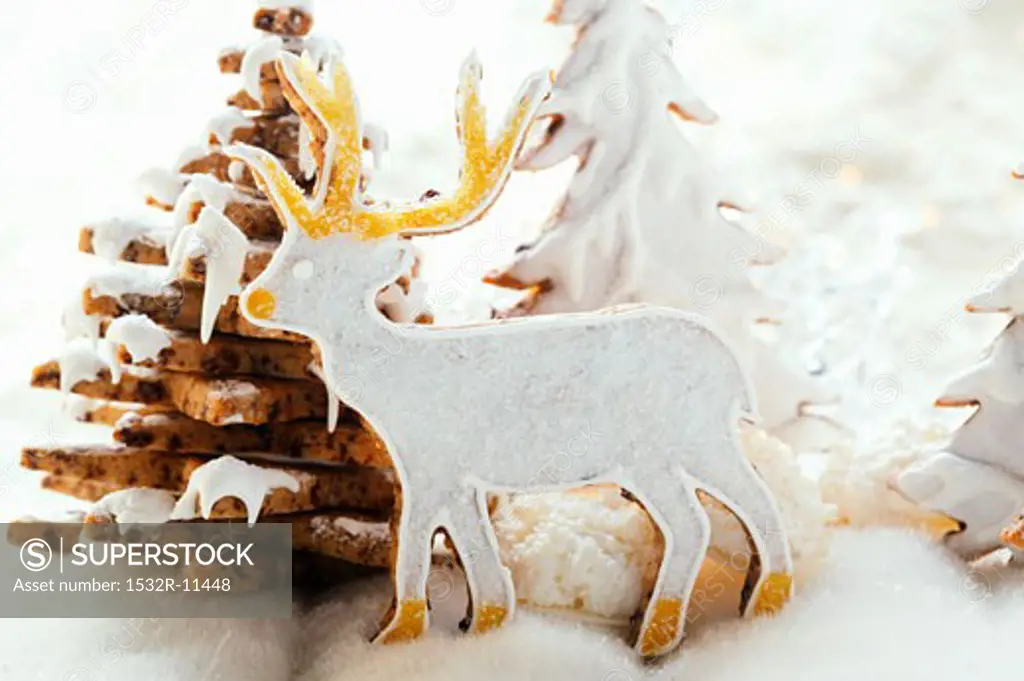 Chocolate stag biscuit in winter forest (1)