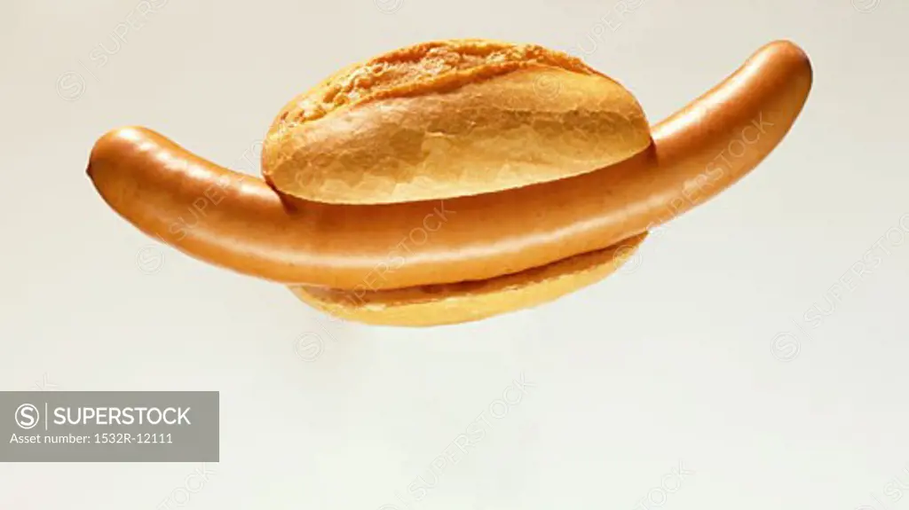 Bockwurst sausage in bread roll