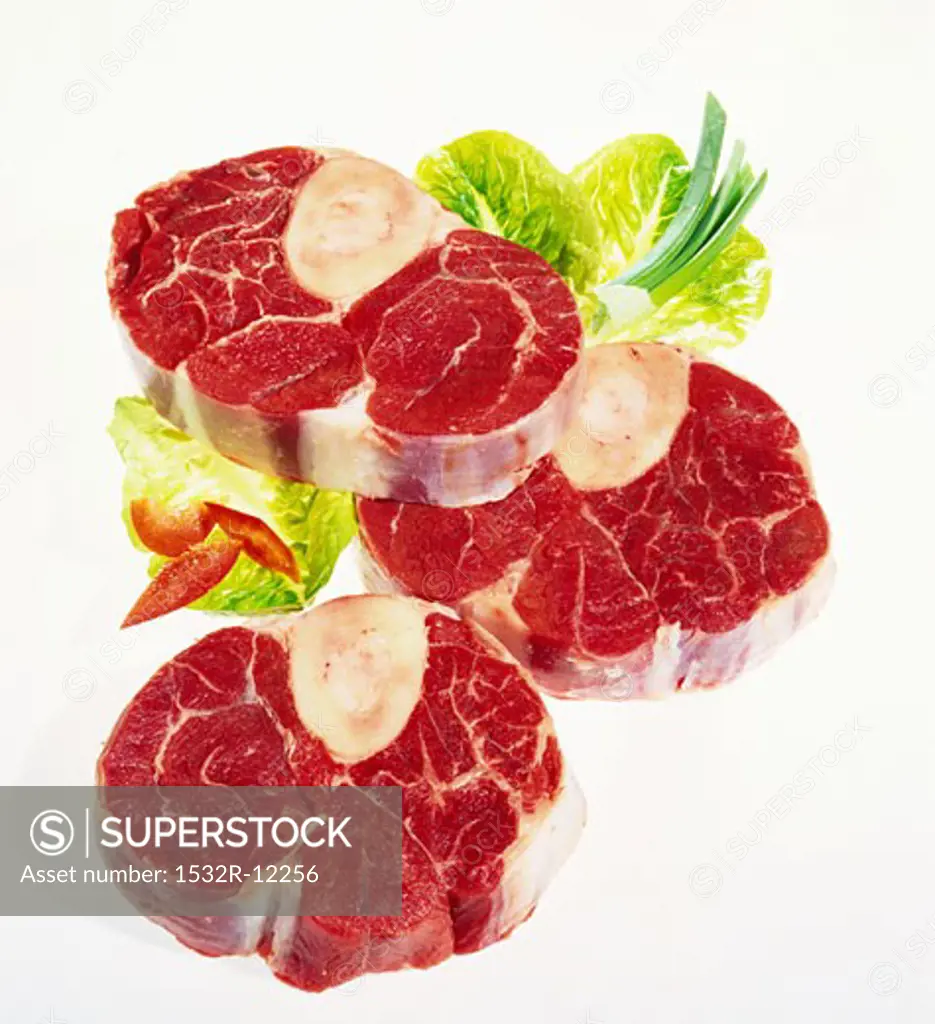 Three slices of beef from the leg