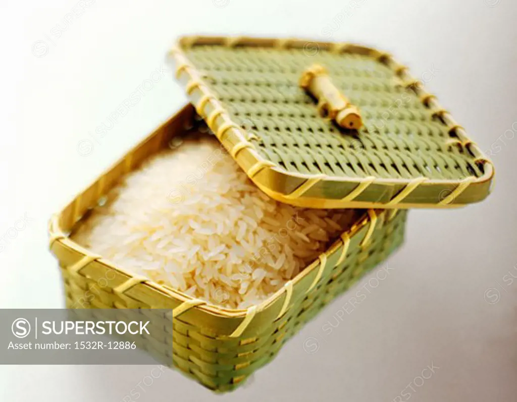 Uncooked Rice in a Covered Basket