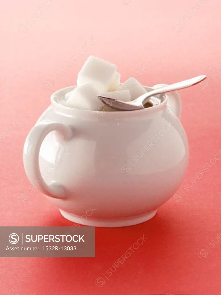 Sugar Cubes in a White Sugar Bowl