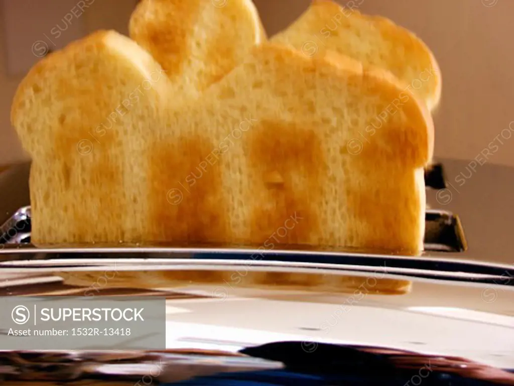 Two Slices of White Toast in a Toaster