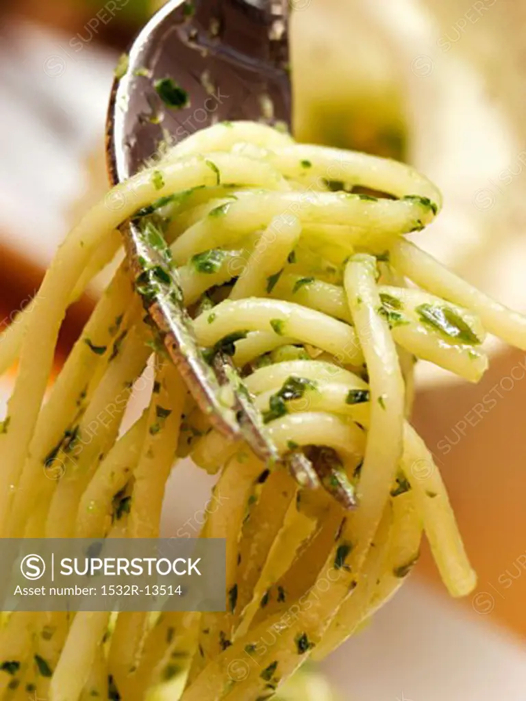 Forkful of Spaghetti with Pesto