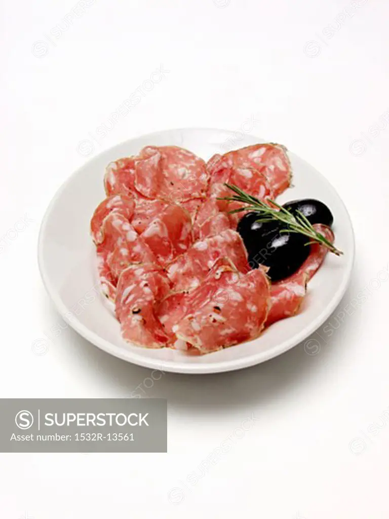 Plate of Salami with Olives