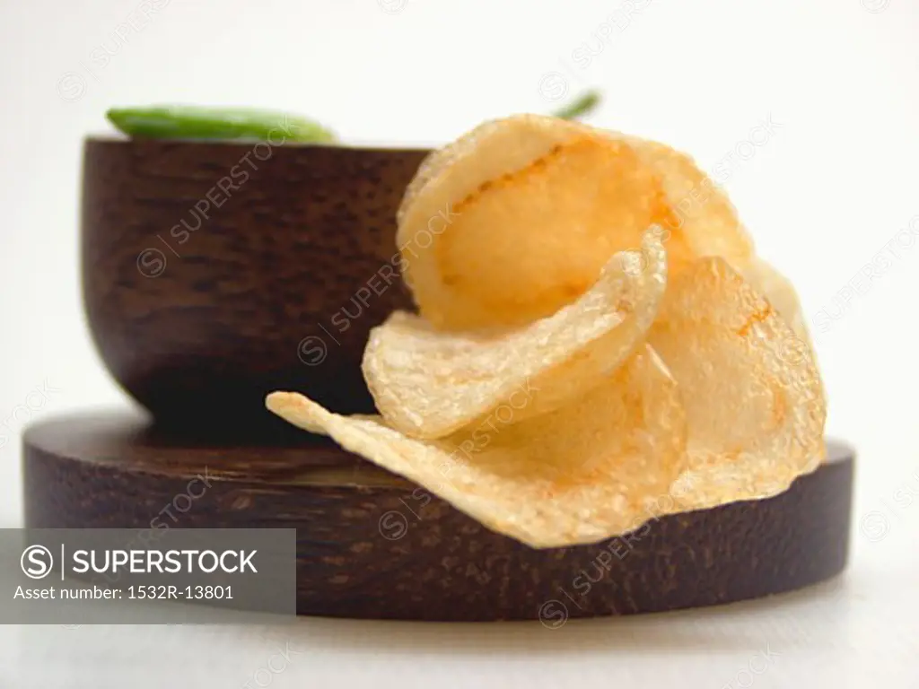 Potato Chips on a Wood Dish