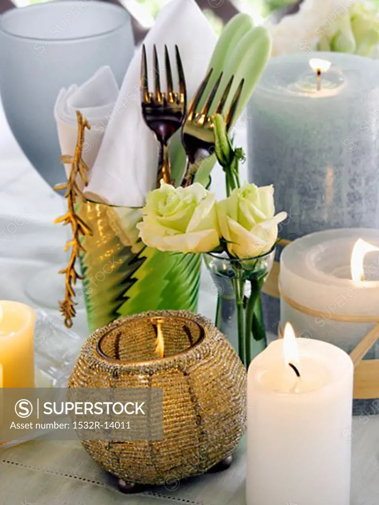 Forks in a Glass with Napkin, Candlelight