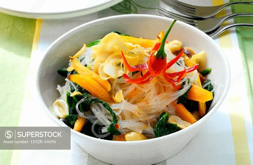 Glass noodle salad with vegetables and peanuts
